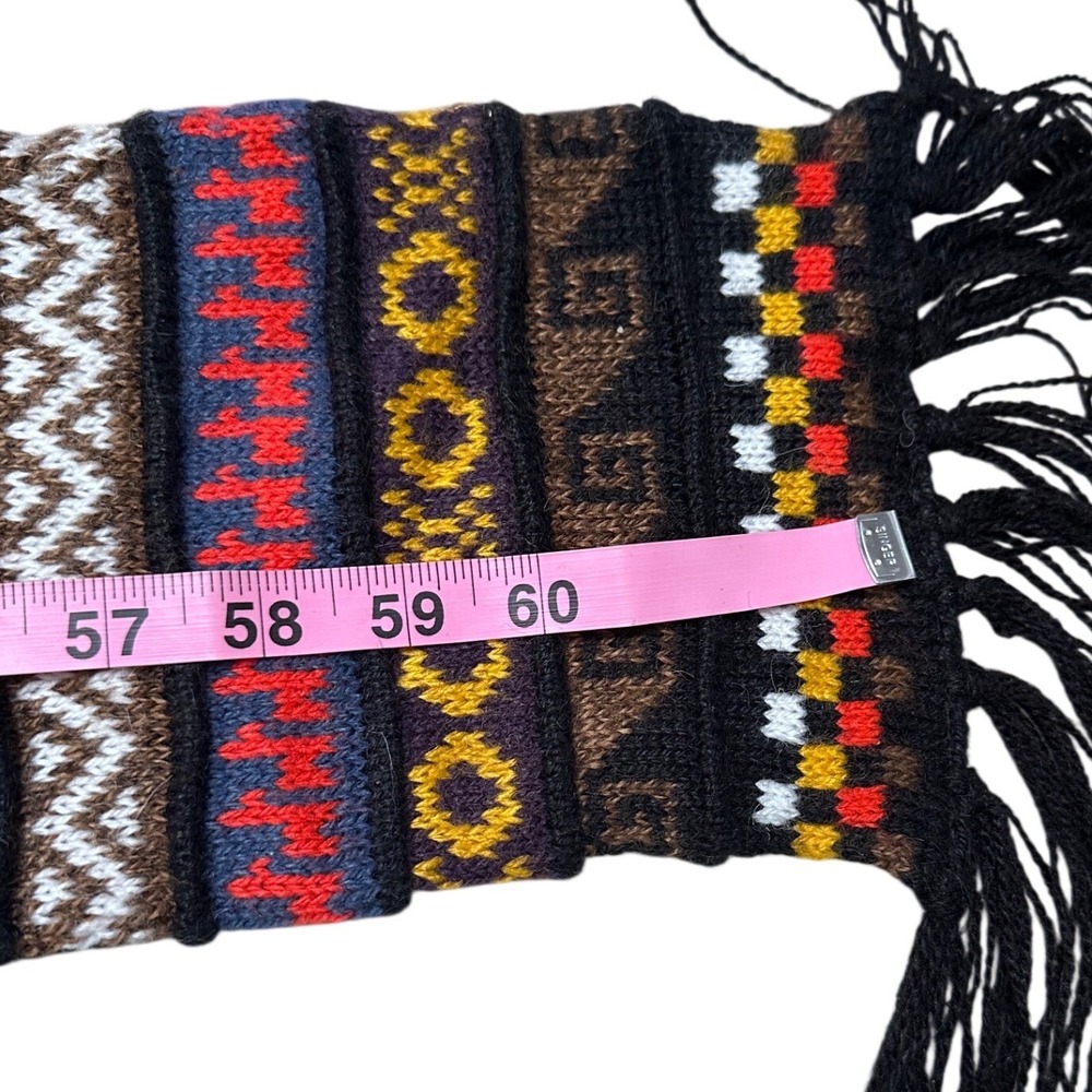 Alpaca Fina Geometric Stripe Fringe Hat and Scarf Winter Woman - Picture 5 of 9